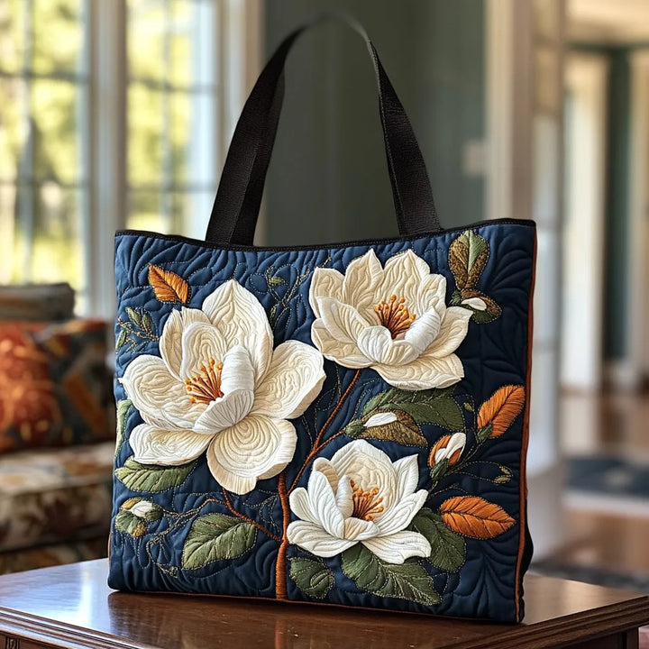 Gequiltete Tragetasche mit Magnolienmotiv