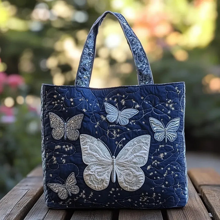 Silberne Stepp-Tasche mit Schmetterlingsdesign