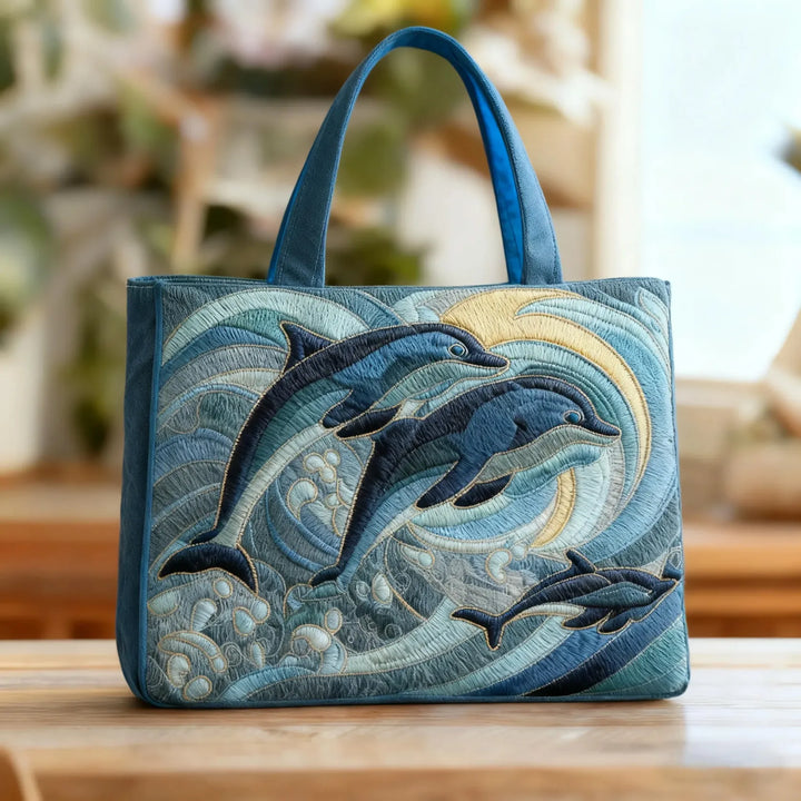 Gequiltete Tragetasche mit Delfin- und Ozeanmotiv