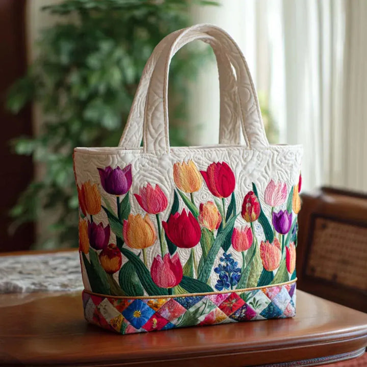 Gequiltete Tragetasche mit Tulpenmuster