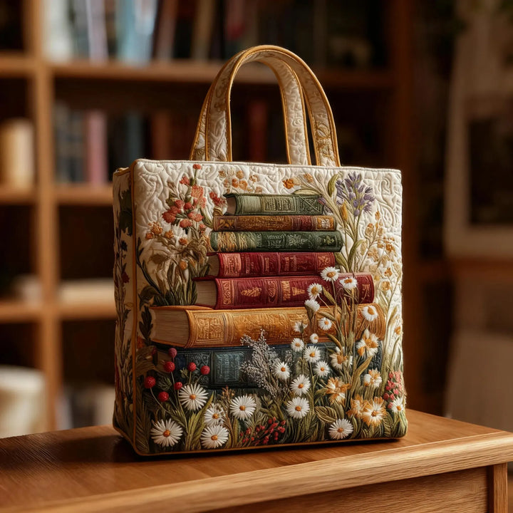 Gestepptes Tragetasche mit Blumenmuster und Büchern