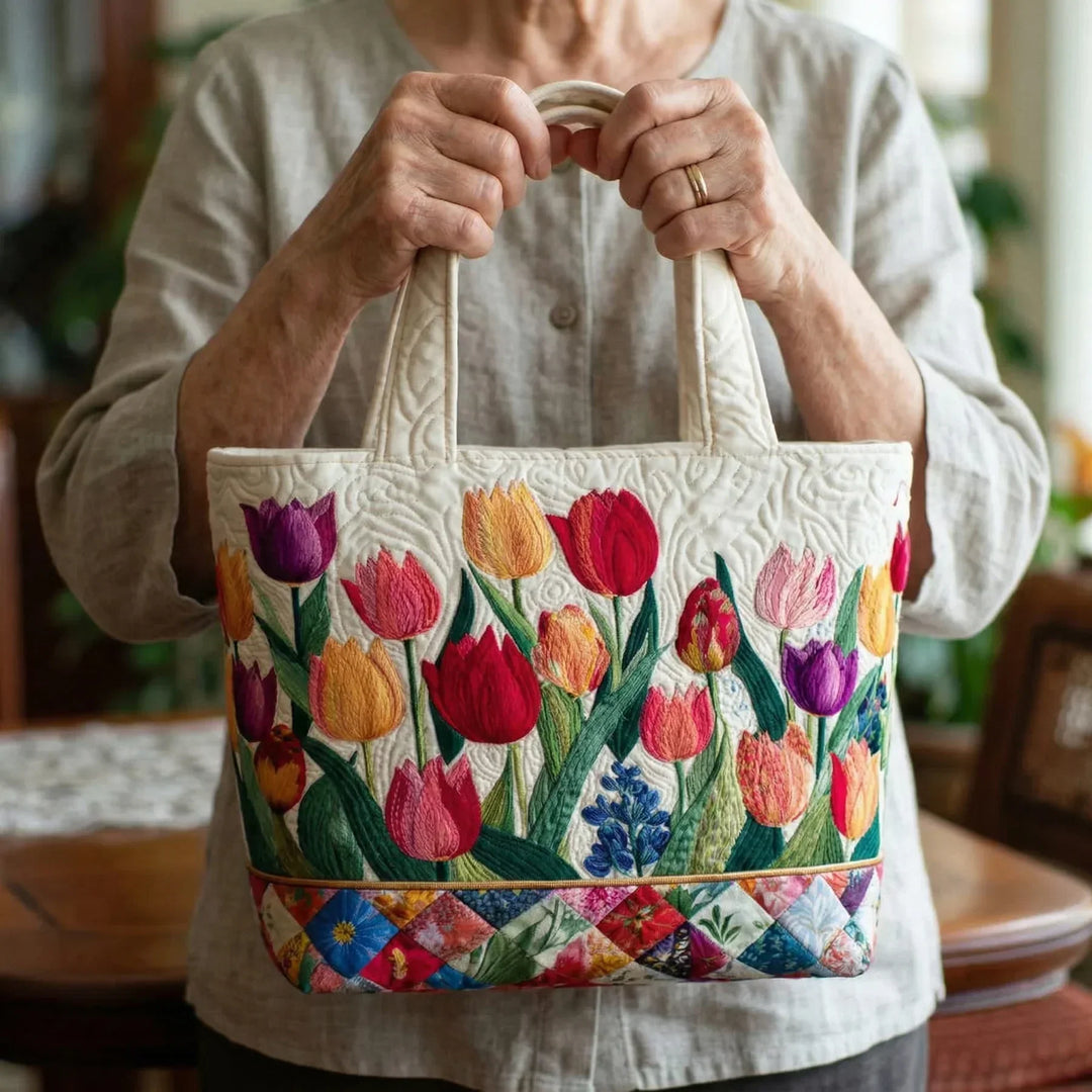 Gequiltete Tragetasche mit Tulpenmuster