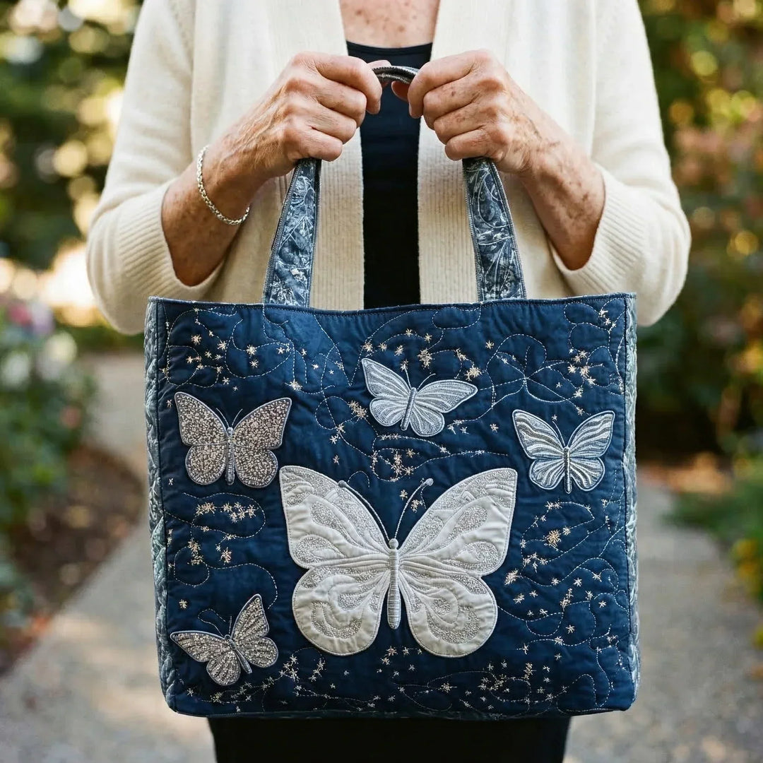 Silberne Stepp-Tasche mit Schmetterlingsdesign