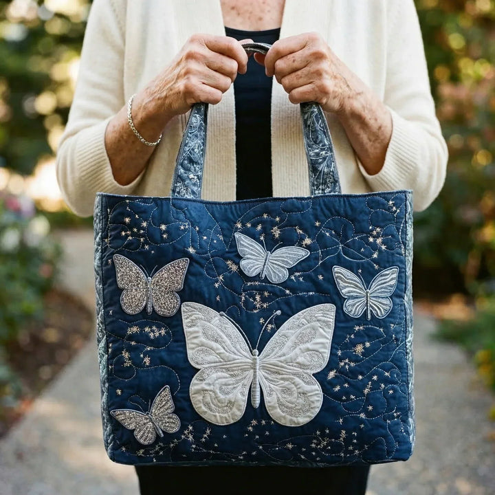 Silberne Stepp-Tasche mit Schmetterlingsdesign